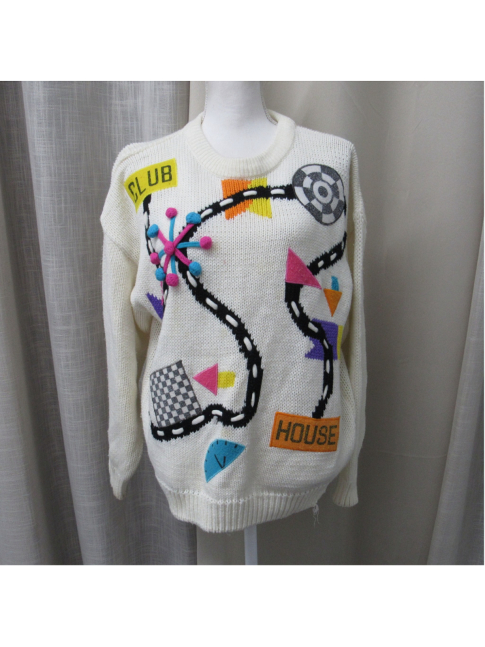 Vtg 80s Extra Touch Clubhouse Map Knit Applique Ugly Sweater Plus Size XL 40/20W